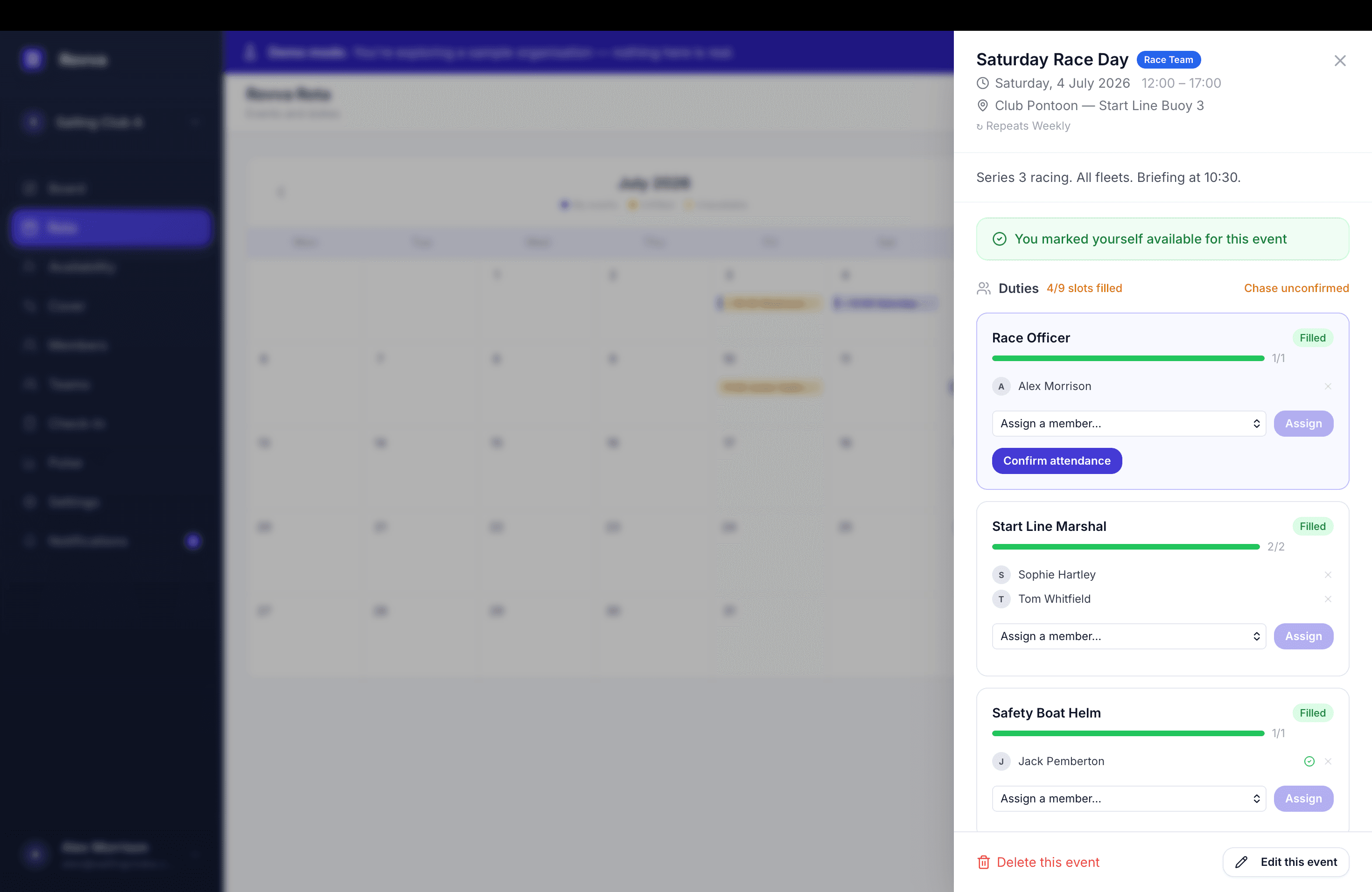 Rovva Rota — Full event & duty detail